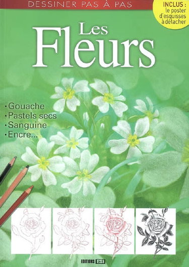 Couverture de Les fleurs : gouache, pastels secs, sanguine, encre...