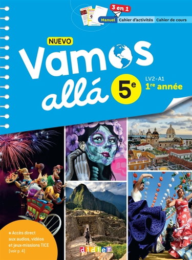 Couverture de Nuevo vamos alla 5e : LV2-A1, 1re année : manuel, cahier d'activités, cahier de cours
