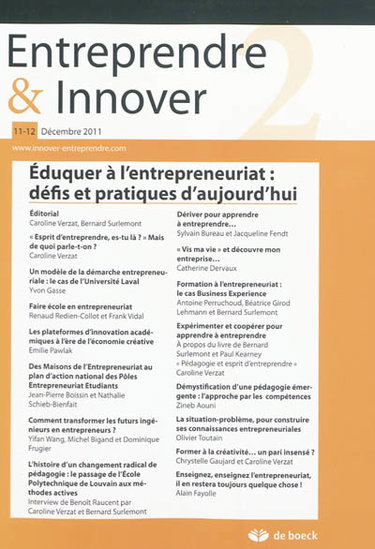 Couverture de Entreprendre & innover, n° 11-12. Eduquer à l'entrepreneuriat : défis et pratiques d'aujourd'hui