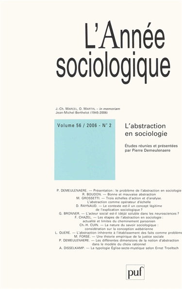 Couverture de Année sociologique (L'), n° 2 (2006). L'abstraction en sociologie