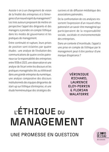 Couverture de L'éthique du management : une promesse en question