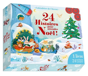 Couverture de 24 histoires pour attendre Noël ! : calendrier de l'Avent : 1 livre, 24 scènes à projeter