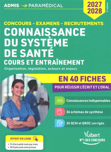 Couverture de Connaissance du système de santé : organisation, législation, acteurs et enjeux : cours et entraînement en 40 fiches pour réussir l'écrit et l'oral, 2027-2028