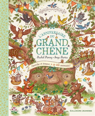 Couverture de L'anniversaire du grand chêne : cherche et trouve + de 100 animaux !