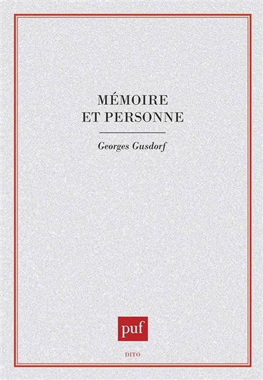 Couverture de Mémoire et personne