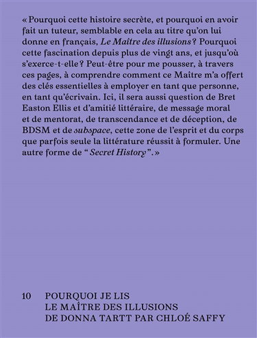 Couverture de Pourquoi je lis Le maître des illusions de Donna Tart : subspace