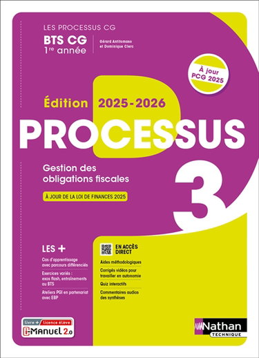 Couverture de Processus 3, gestion des obligations fiscales BTS CG 1re année : livre + licence élève
