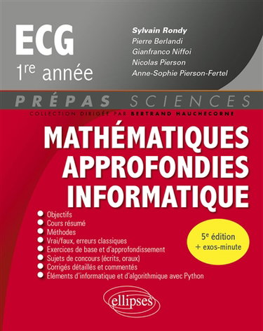 Couverture de Mathématiques approfondies informatique, ECG 1re année