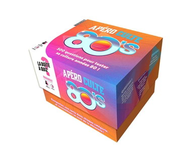 Couverture de La boîte Apéro Culte Années 80 : 500 questions pour tester votre culture années 80 !