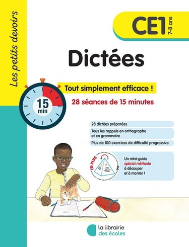 Couverture de Dictées CE1, 7-8 ans : 28 séances de 15 minutes