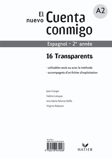 Couverture de El nuevo cuenta conmigo, espagnol, 2e année : 16 transparents