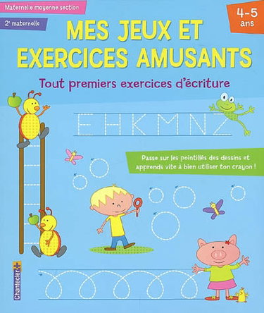 Couverture de Tout premiers exercices d'écriture, maternelle moyenne section, 2e maternelle, 4-5 ans : passe sur les pointillés des dessins et apprends vite à bien utiliser ton crayon !
