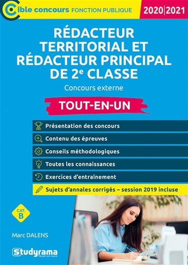 Couverture de Rédacteur territorial et rédacteur principal de 2e classe, cat. B, concours externe : tout-en-un : 2020-2021