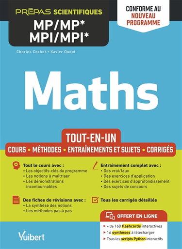 Couverture de Maths MP, MP*, MPI, MPI* : tout-en-un, cours, méthodes, entraînements et sujets, corrigés : conforme au nouveau programme