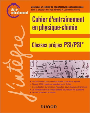 Couverture de Cahier d'entraînement en physique chimie : classes prépas PSI, PSI* : auto-entraînement