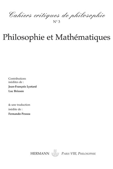 Couverture de Cahiers critiques de philosophie, n° 3. Philosophie et mathématiques