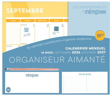 Couverture de Organiseur aimanté : calendrier mensuel 16 mois : septembre 2026-décembre 2027
