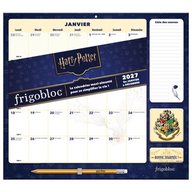 Couverture de Frigobloc Mensuel 2027 Déco Harry Potter : Calendrier organiseur familial (de janv. à déc. 2027)