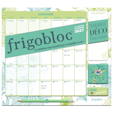 Couverture de Frigobloc Mensuel 2027 Déco Végétal : Calendrier organiseur familial (de janv. à déc. 2027)