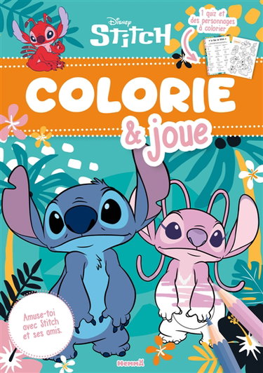 Couverture de Disney Stitch : Colorie & joue : Amuse-toi avec Stitch et ses amis - 1 quiz et des personnages à colorier