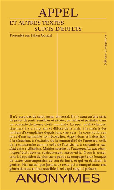 Couverture de Appel : et autres textes suivis d'effets