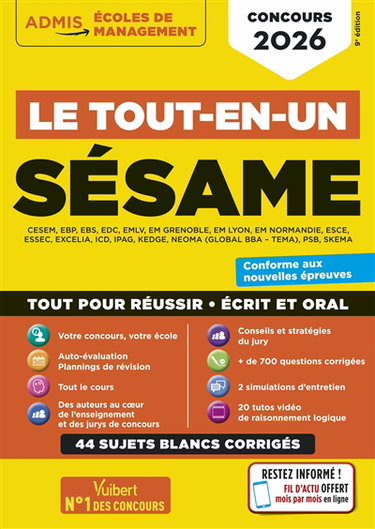 Couverture de Sésame : CESEM, EBP, EBS... : le tout-en-un, concours 2026