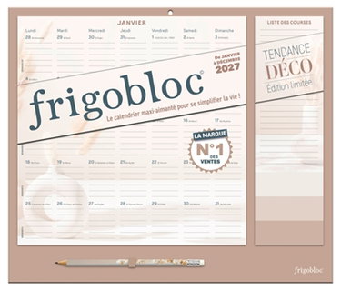Couverture de Frigobloc Mensuel 2027 Tendance déco Beige : Calendrier organiseur familial (de janv. à déc. 2027)
