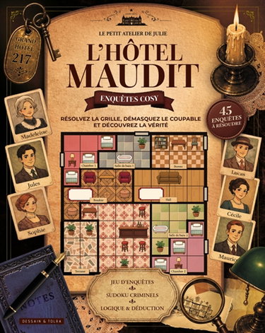Couverture de L'hôtel maudit- Jeu d'enquêtes : 45 enquêtes à résoudre : Sudoku criminels