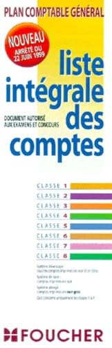 Plan comptable général, liste intégrale des comptes, dépliant