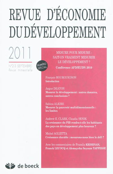 Revue d'économie du développement, n° 2-3 (2011). Mesure pour mesure : sait-on vraiment mesurer le développement ?