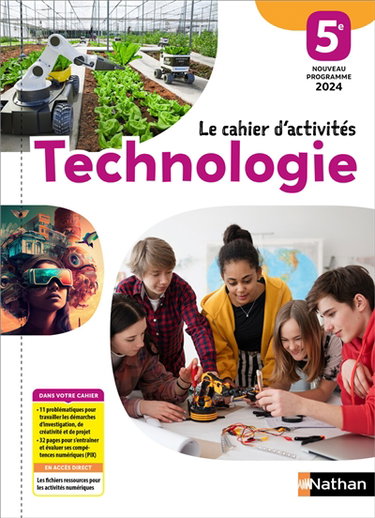 Couverture de Technologie 5e : le cahier d'activités : nouveau programme 2024