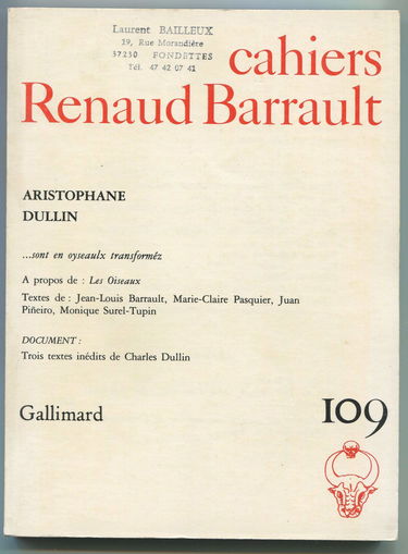 Cahiers Renaud Barrault: Aristophane - Dullin