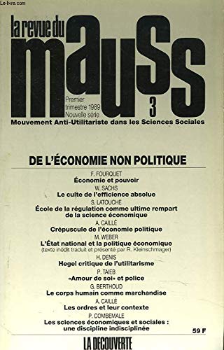 Couverture de Revue du MAUSS, n° 3. De l'économie non politique