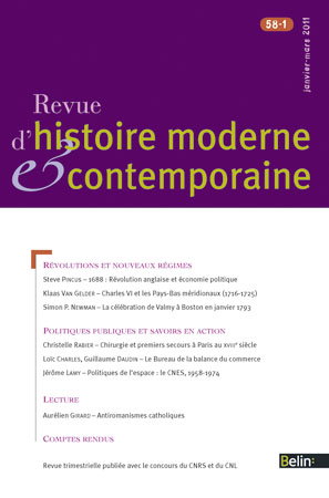 Couverture de Revue d'histoire moderne et contemporaine, n° 58-1 par Collectif