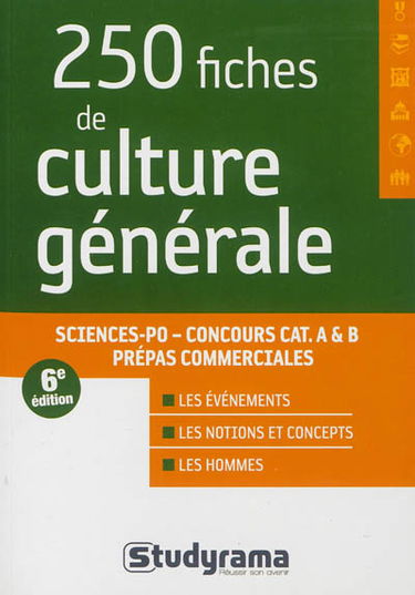 250 fiches de culture générale : Sciences Po, concours cat. A & B, prépas commerciales : les événements, les notions et concepts, les hommes