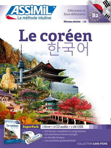 Couverture de Le coréen : débutants & faux-débutants, niveau atteint B2 : superpack 1 livre + 2 CD audio + 1 clé USB