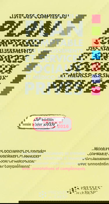 Liste des comptes du plan comptable des établissements et services sociaux et médico-sociaux privés : modèles de documents de synthèse comptables, budgétaires et financiers d'un établissement social ou médico-social avec annotations et compléments