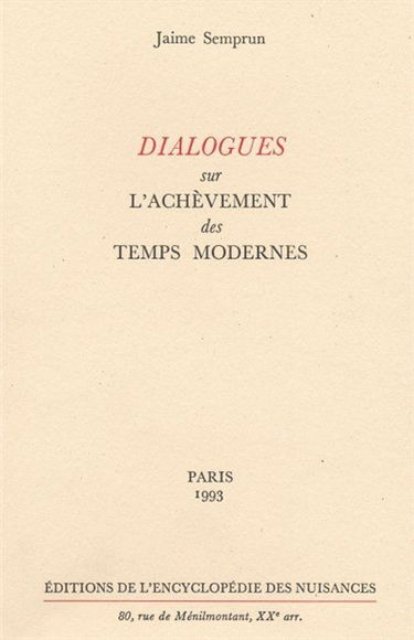 Dialogues sur l'achèvement des Temps modernes