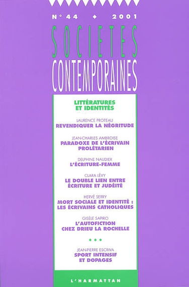 Sociétés contemporaines, n° 44. Littératures et identités
