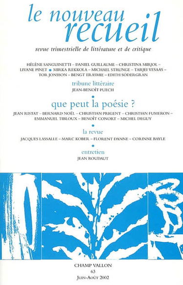Nouveau recueil (Le), n° 63. Que peut la poésie ?