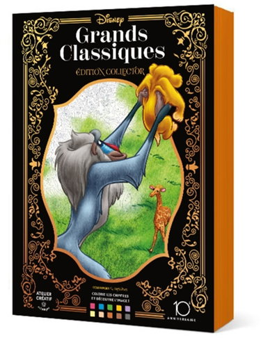 Couverture de Coloriages mystères Disney : Grands classiques Tome 1 - Collector 10 ans : Colorie les chiffres et découvre l'image