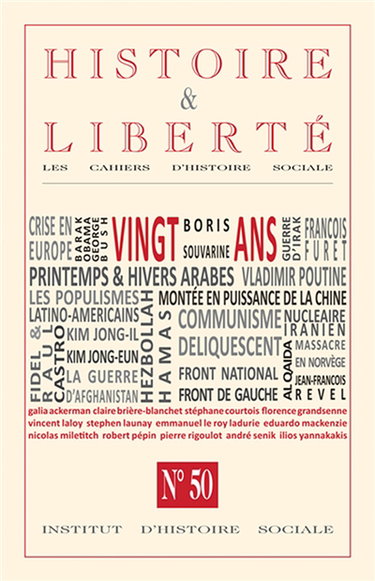 Couverture de Histoire & liberté, les cahiers d'histoire sociale, n° 50. Les vingt ans de la revue Histoire & liberté