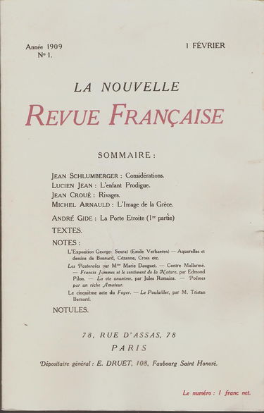 Fac-similés des deux numéros 1 de «La Nouvelle Revue Française»: (15 novembre 1908 - 1ᵉʳ février 1909)