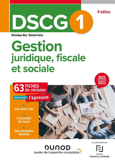 Couverture de DSCG 1, gestion juridique, fiscale et sociale : 63 fiches de révision pour réussir l'épreuve : 2022-2023 par Véronique Roy