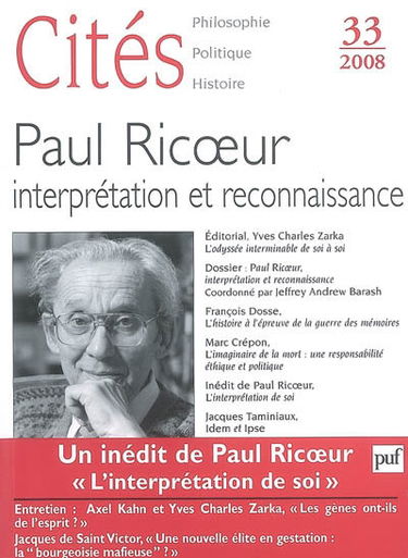 Cités, n° 33. Paul Ricoeur : interprétation et reconnaissance
