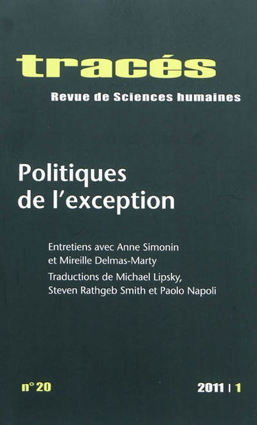 Couverture de Tracés, n° 20. Politiques de l'exception