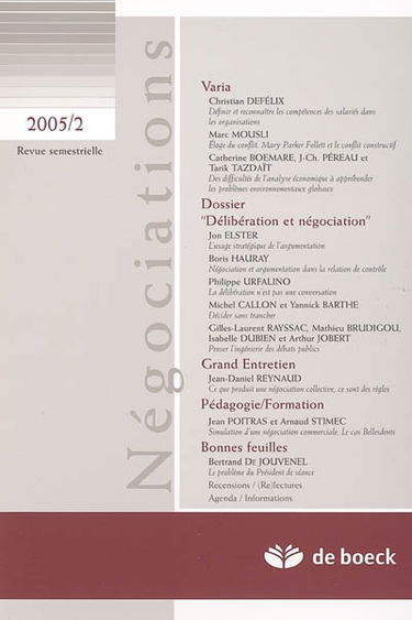 Négociations, n° 2 (2005). Délibération et négociation