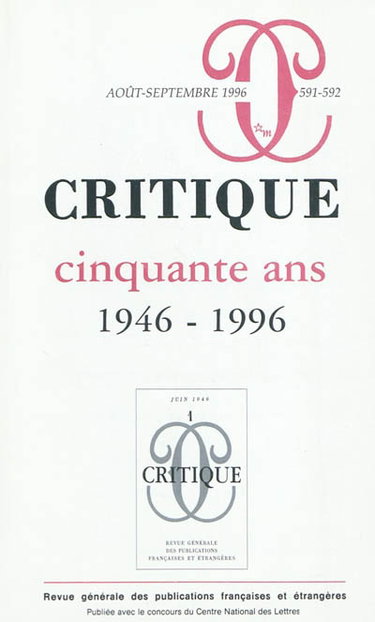 Couverture de Critique, n° 591-592. Critique, cinquante ans : 1946-1996 par Collectif