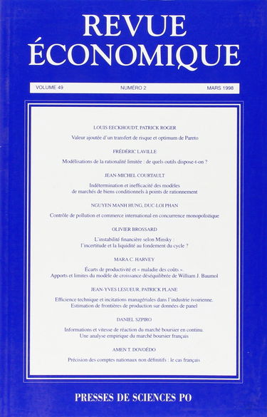 Revue économique : Volume 49, numéro 2