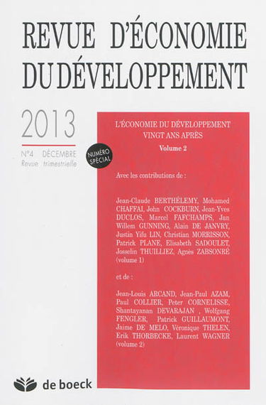 Revue d'économie du développement, n° 4 (2013). L'économie du développement vingt ans après (2)